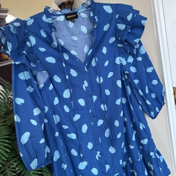 NWOT Sugarlips Odessa Dot Sammy Ruffle Drop Waist Dress Balloon Sleeves Cotton - Picture 7 of 16